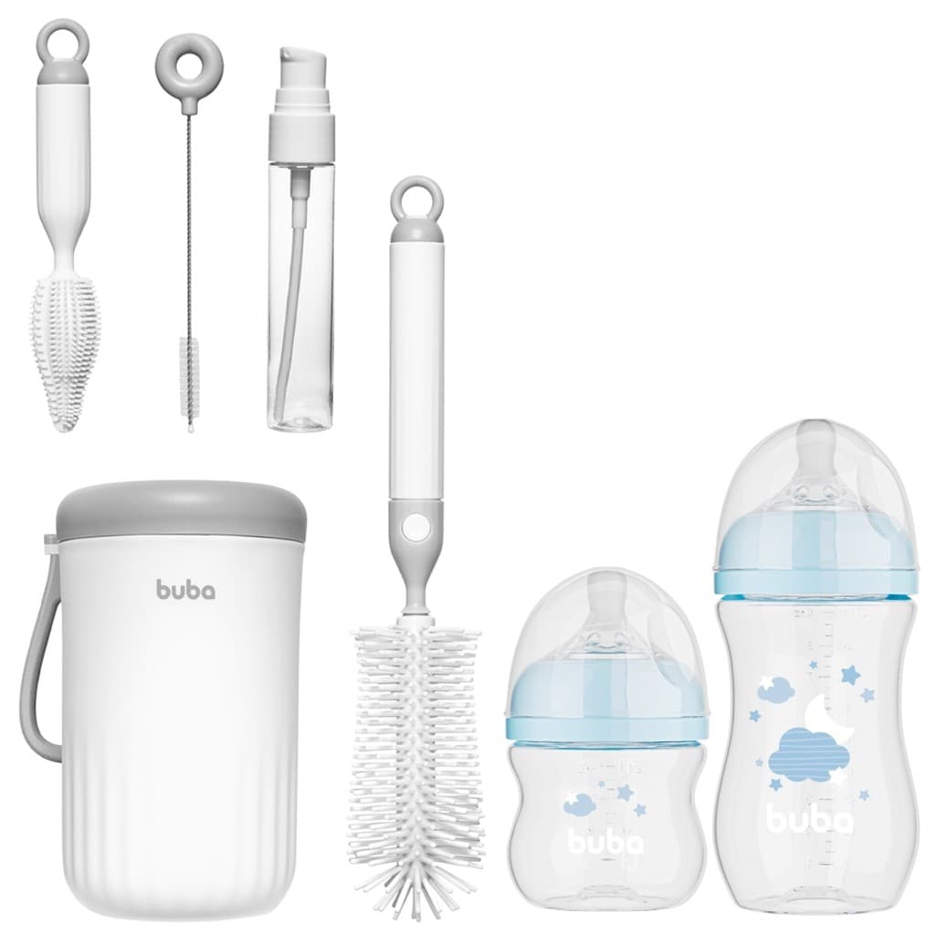 Kit Mamadeiras 120 e 270ml + Kit Limpeza de Mamadeiras Buba