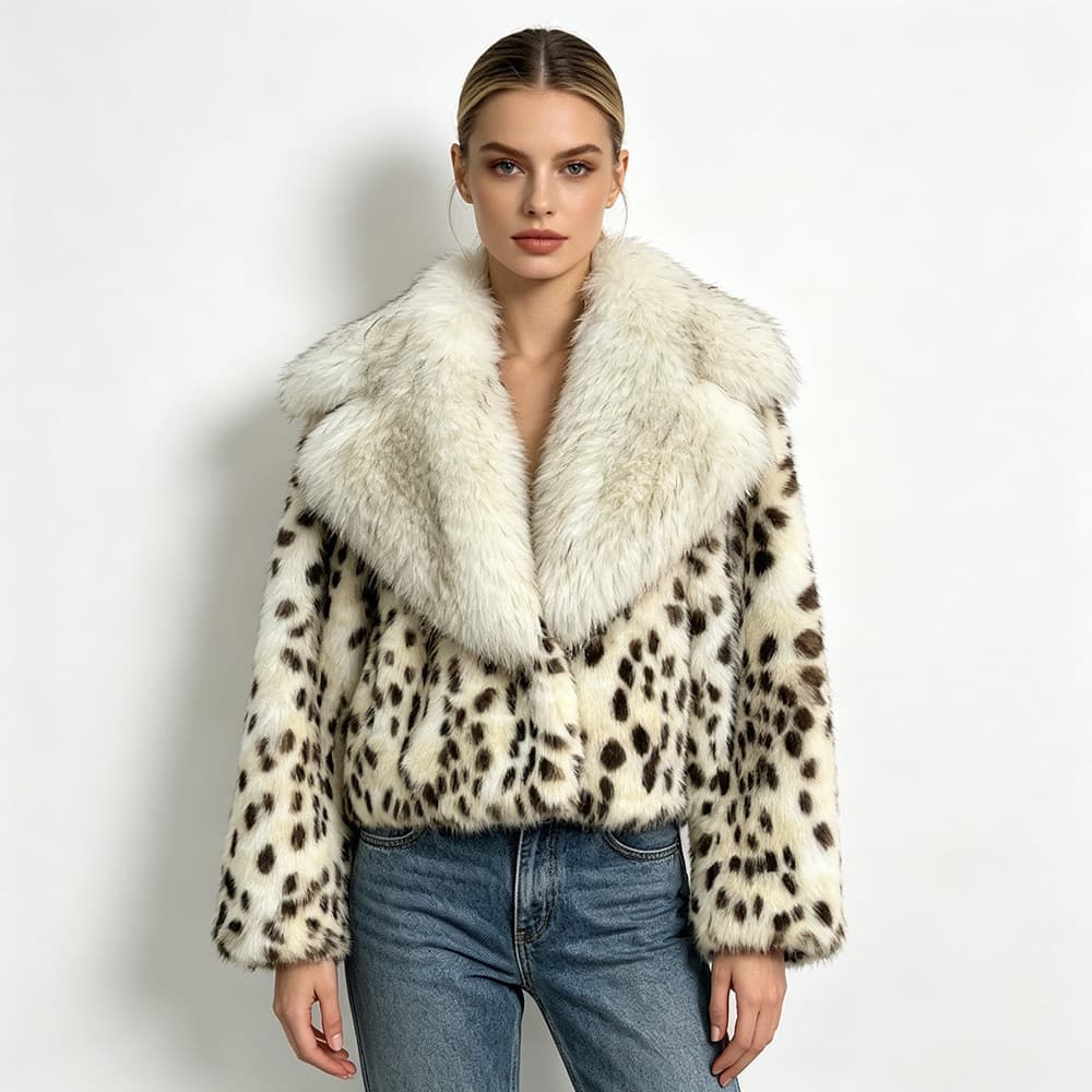 Outono inverno novo estilo jaqueta de pele sintética com estampa de leopardo