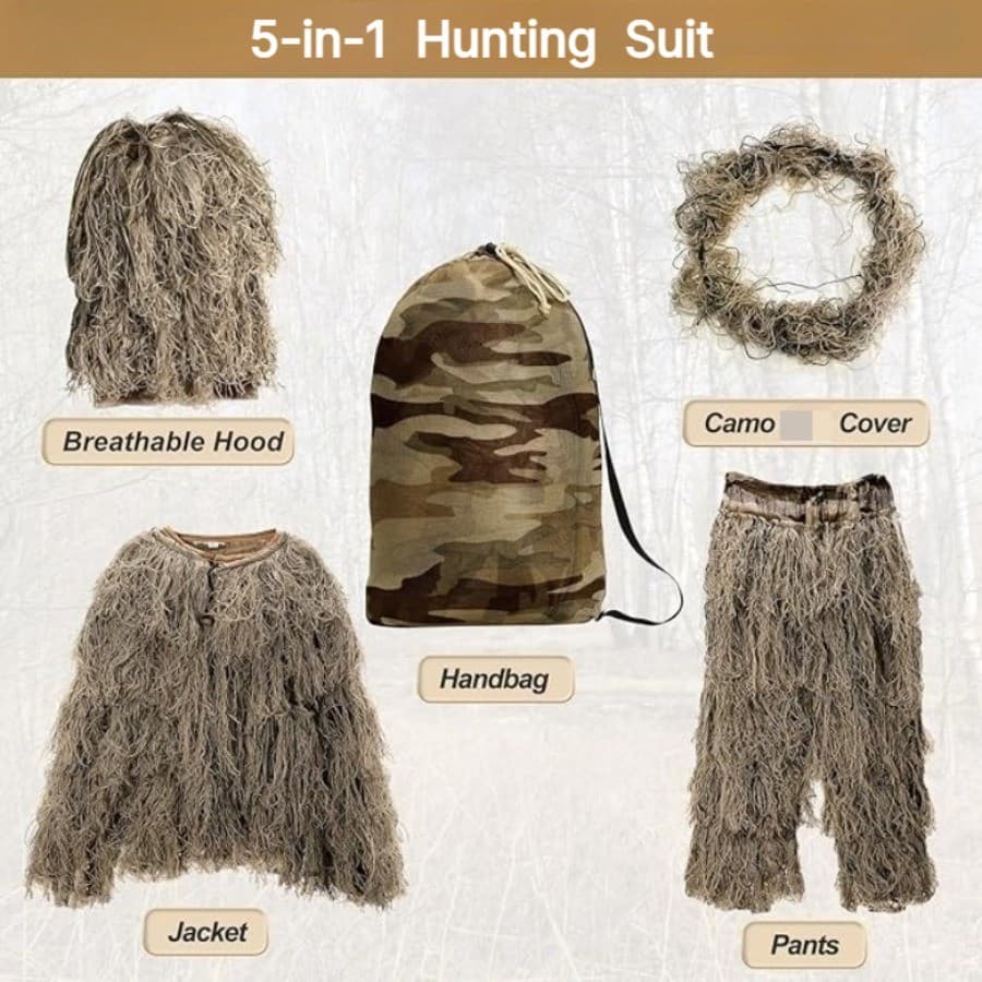 Fato Camuflado Deserto 5 Em 1 Com Fantasia De Camuflagem Fofa 3D-Disfarce De Caça Portátil Para Atividades Ao Ar Livre ,