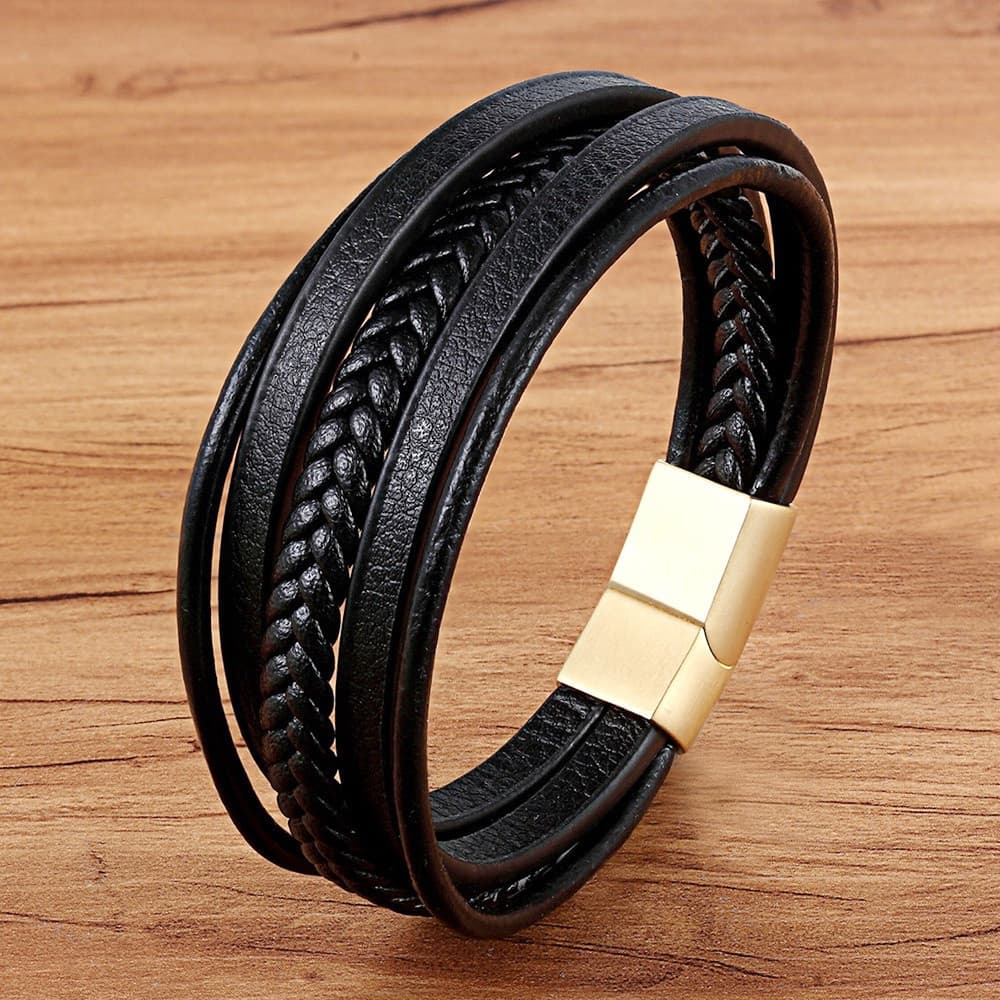Novo Design Multi-Camadas Pulseira De Couro Genuíno Trançado Feito À Mão E Bracelete Para Homens Jóias De Presente De An