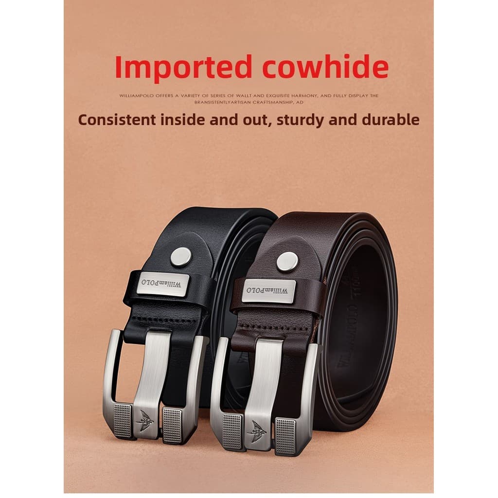 Cinto masculino de negócios de couro importado WilliamPOLO Pin Buckle All-Match Cinto Casual