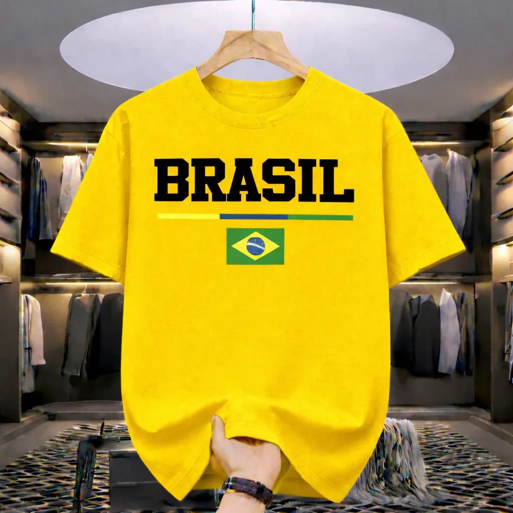 Camiseta Estampada Unissex Brasil Copa Do Mundo 100% Algodão