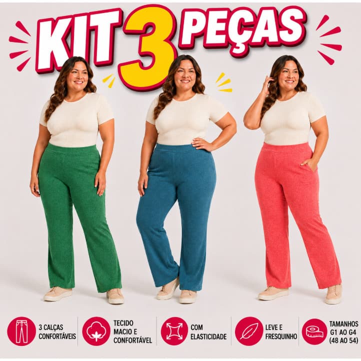 Kit 3 Calças Lazinha Plus Size