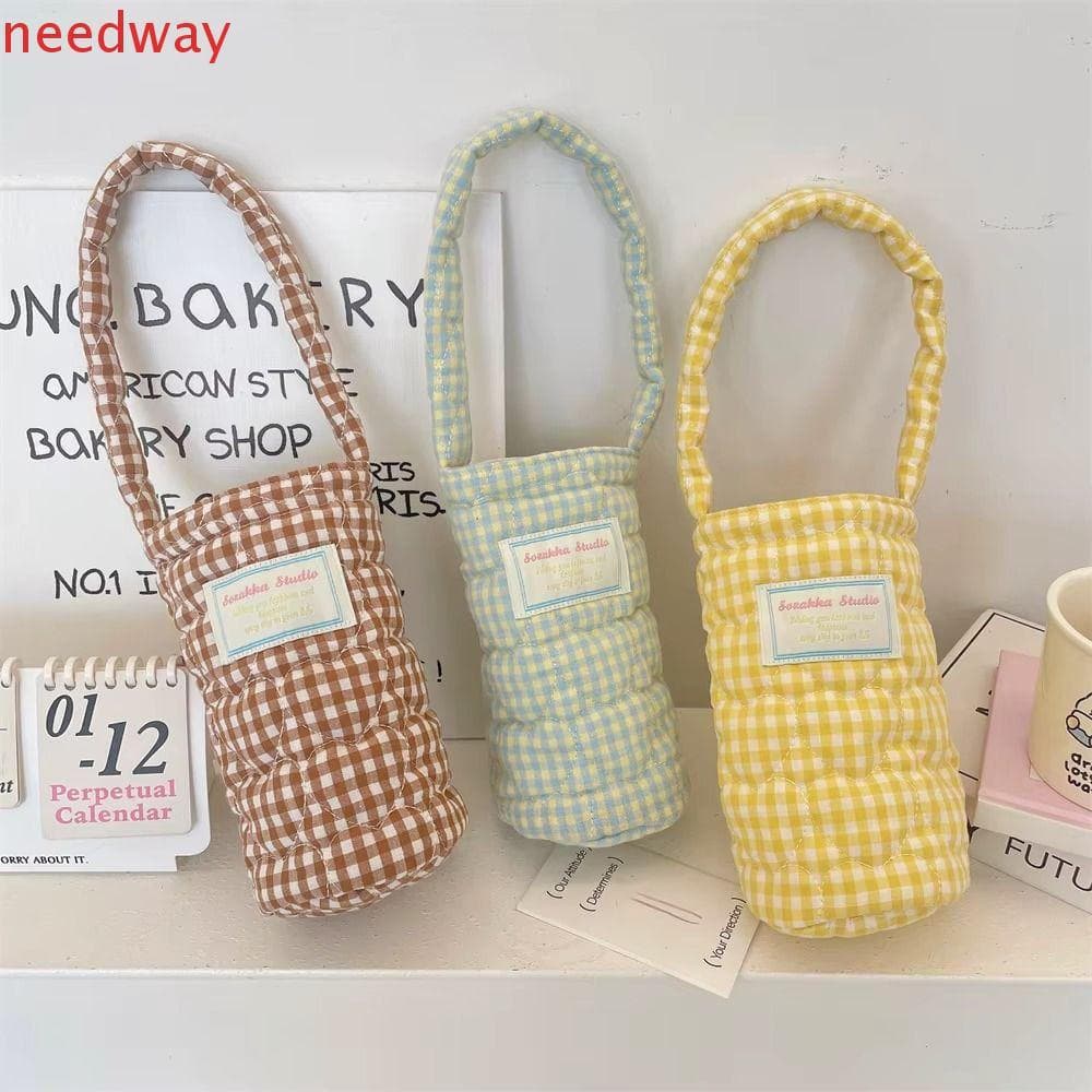 Bolsa Transportadora Para Garrafa De Água NEEDWAYB , Capa Protetora Com Design Xadrez Bordado De Coração , Alça