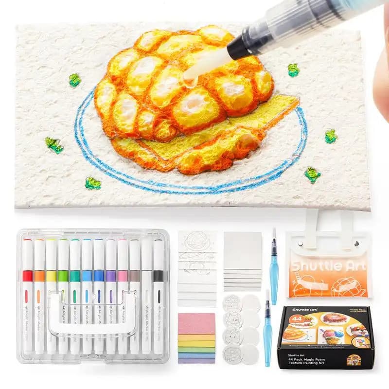 Conjunto de Pintura com Textura de Espuma Mágica, contém 44 itens, incluindo 28 folhas de papel texturizado de espuma, m