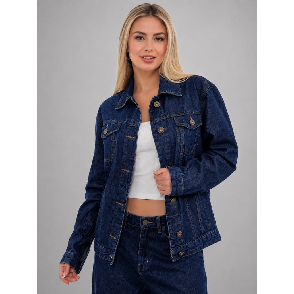 Jaqueta Jeans Feminina Maxxi Oversized Azul Jeans Básica Premium Modelagem Ampla Casual Com Bolsos Externos e Internos