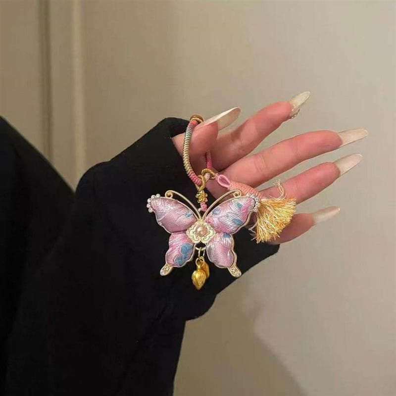 Canção artesanal Jin pingente borboleta imediatamente rico flor chaveiro pingente novo chinês borla pingente saco pingen
