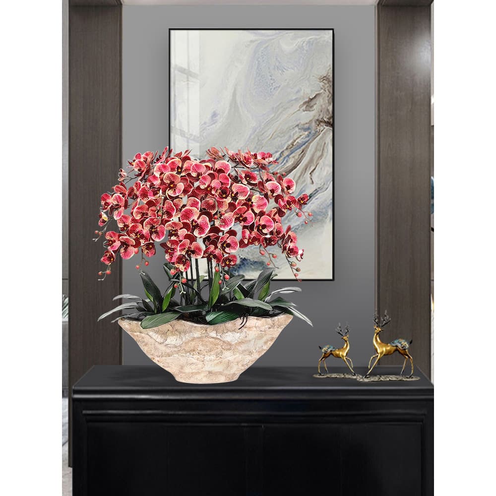Hejia PU Simulação de Sensação Completa Phalaenopsis Conjunto Flor Falsa Entrada de Flor de Plástico Sala de Estar Decor