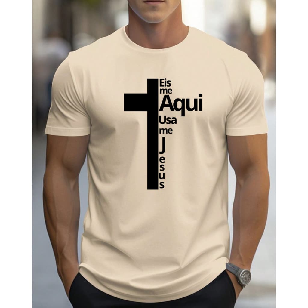 Camiseta T-shirt Masculina Estampada Camiseta Casual Moderna Estilo Religioso Eis me Aqui Jesus