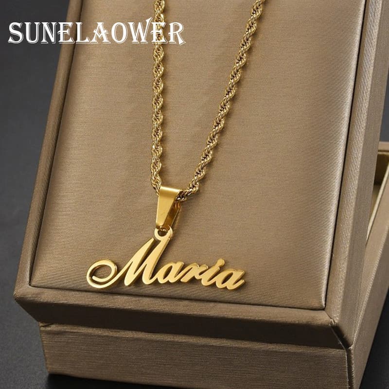 [Colar com Nome Personalizado] Colar de aço inoxidável com nome personalizado e corrente de corda, adequado para KFD6 WQ