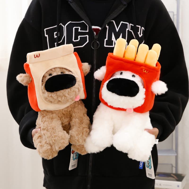 Influenciador mesmo estilo nariz grande boneca de cachorro bonito batatas fritas filhote de cachorro brinquedo de pelúci