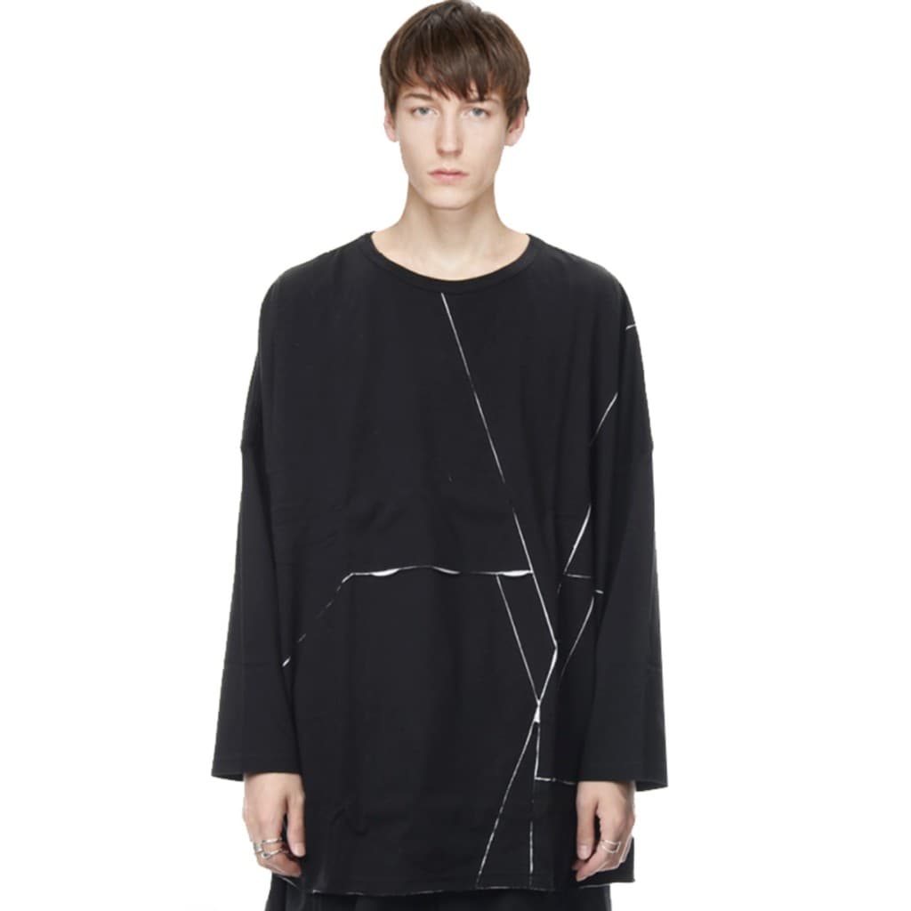 GAOSTUDIOS Preto Costura Dupla Em Branco Grosso Manga Longa Masculino Designer Extra Solto OVERSIZE Estilo Ombro Caído