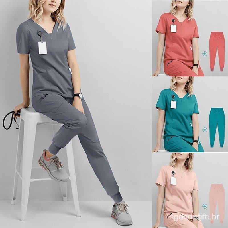 VSHELL [Camisa + Calça] Moda Esfoliante Terno Feminino Elástico Resistente A Rugas Conjunto Respirável Médico Enfermeira