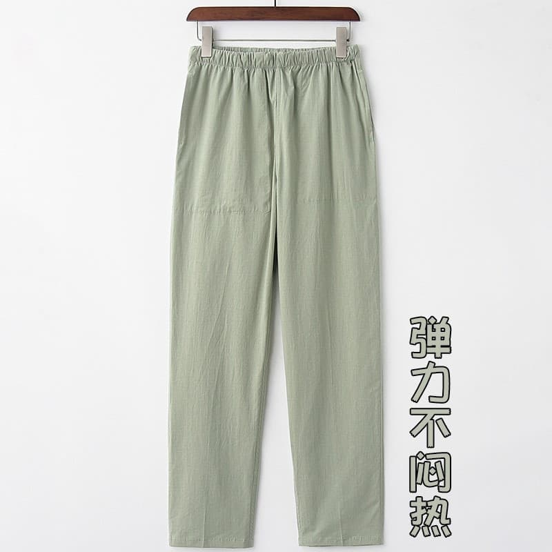 Estilo chinês verão calças casuais masculinas verão fino estiramento algodão linho calças masculinas soltas calças retas