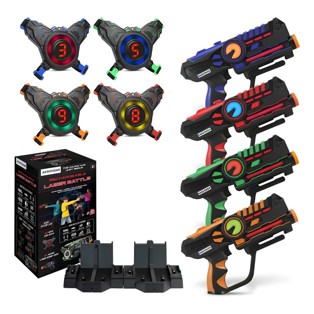 Kit Jogo Interativo Infravermelho Recarregável Com 4 Equipamentos E Base De Recarga