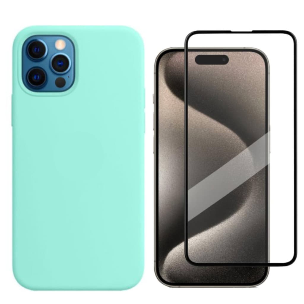 Capa Capinha Para iPhone 15 Verde Água Aveludada + Película 3D
