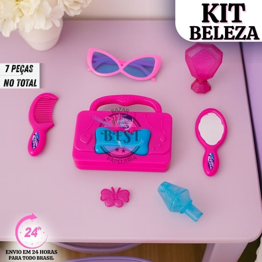 Kit Maquiagem e Beleza Infantil Fashion GLAM GIRL 8 Peças Acessórios Kit Beleza