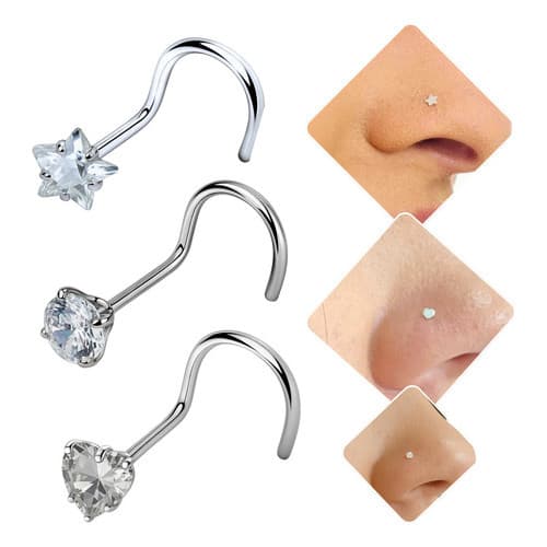 Kit Piercing Nostril Nariz Coração Estrela Ponto De Luz 3 Un Aço Cirúrgico