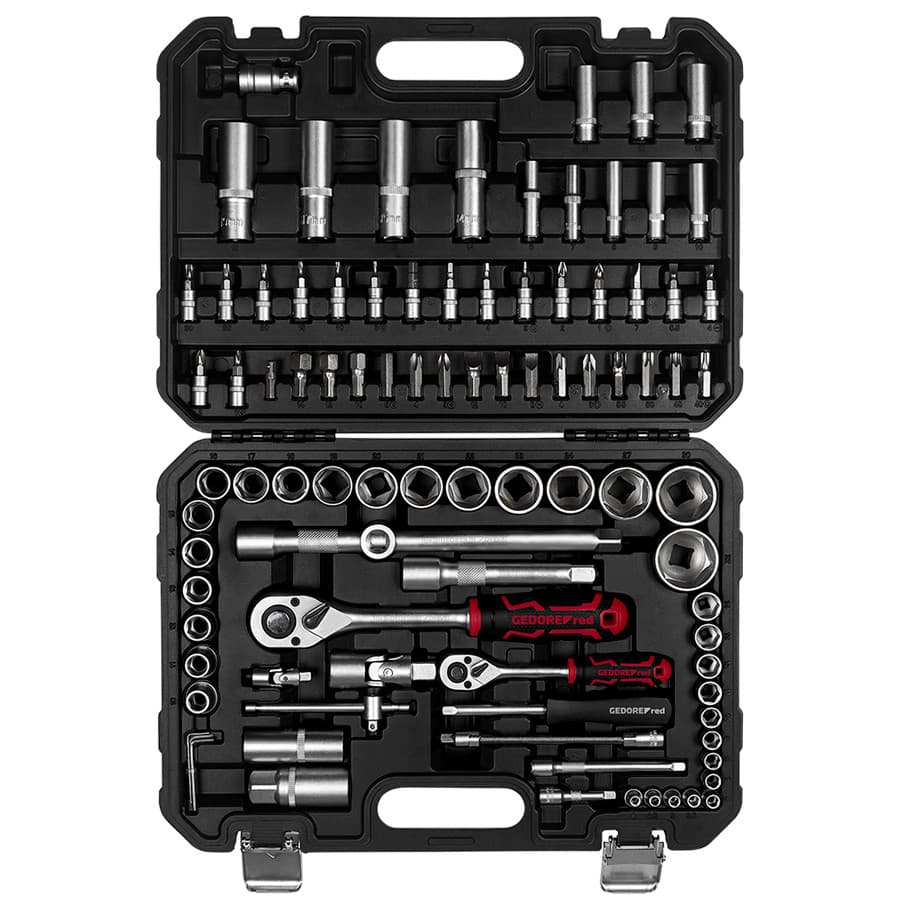 Kit Jogo Soquete 1/2 E 1/4 Catraca Com Maleta Gedore Red 94 Peças Preto
