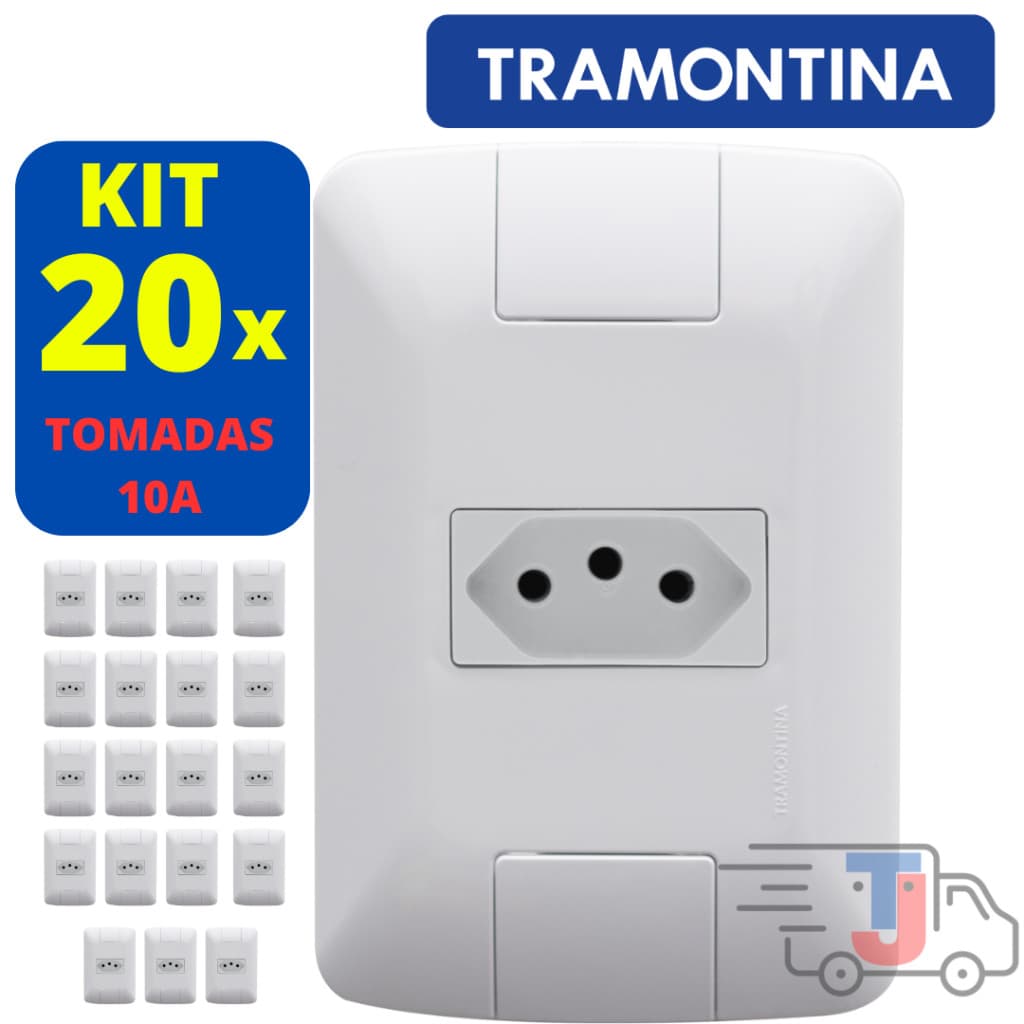 KIT c/ 20 Tomadas 10A c/Placa Tramontina  4x2 - Linha Aria