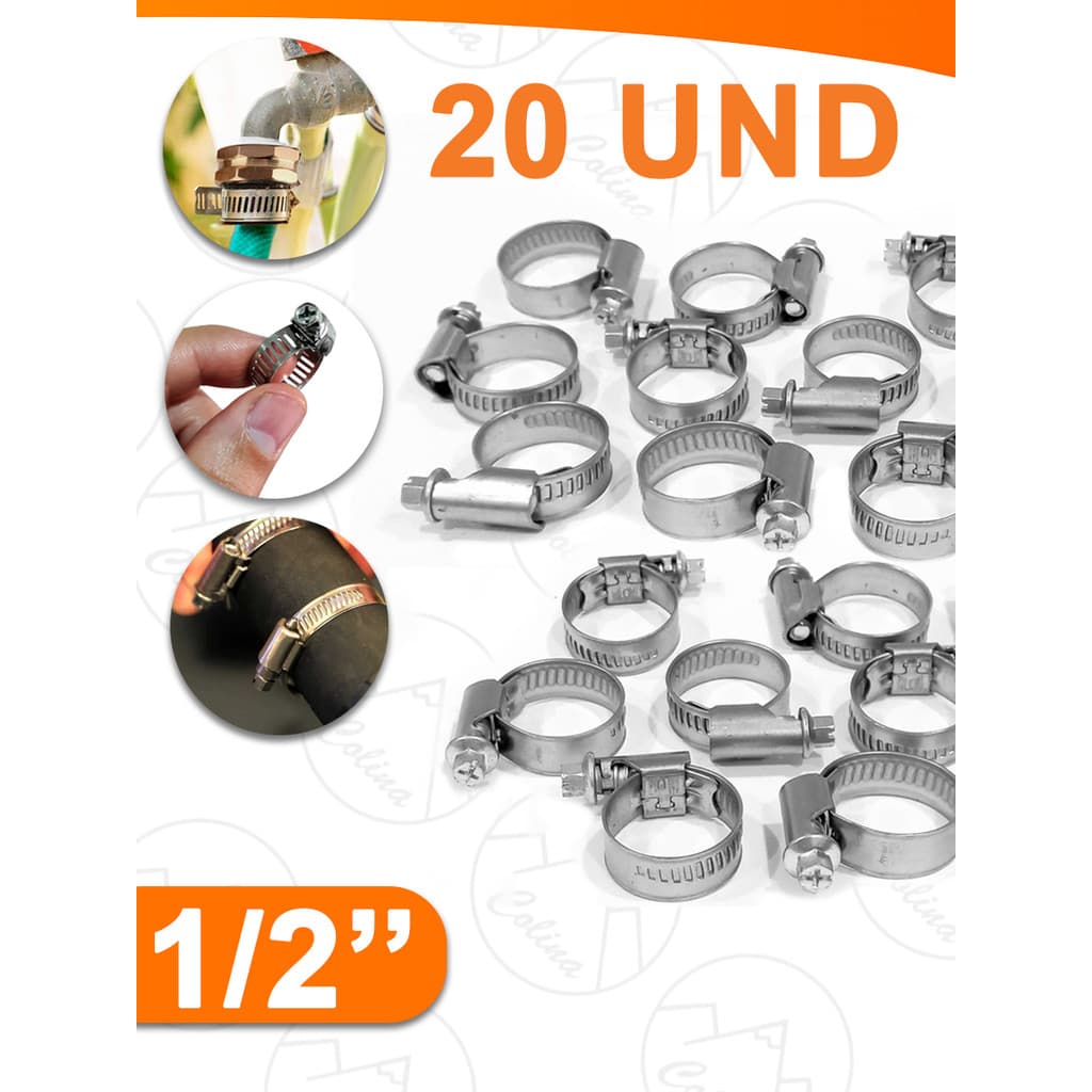 Kit 20 Abraçadeira Ferro E Aço Inox Vedação Para Mangueira 1/2'' 1,6CM X 2,2CM X 0,7CM  Nano Shop