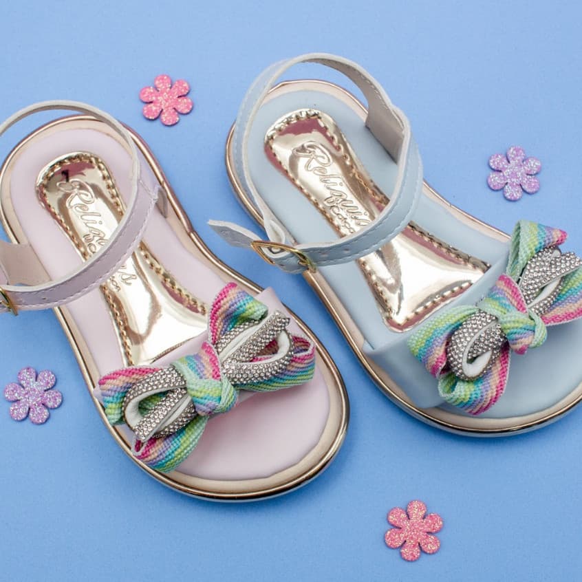 Sandália Brilho Strass Infantil Menina Confortável Laço Delicada Papete Casual Festa Promoção