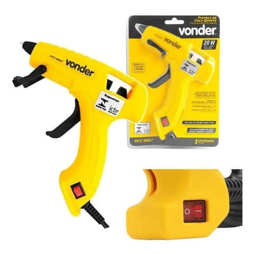Pistola de Cola Quente 8mm 20W PCV0007 Ideal para Papel Plástico Madeira Cerâmica Bivolt Vonder