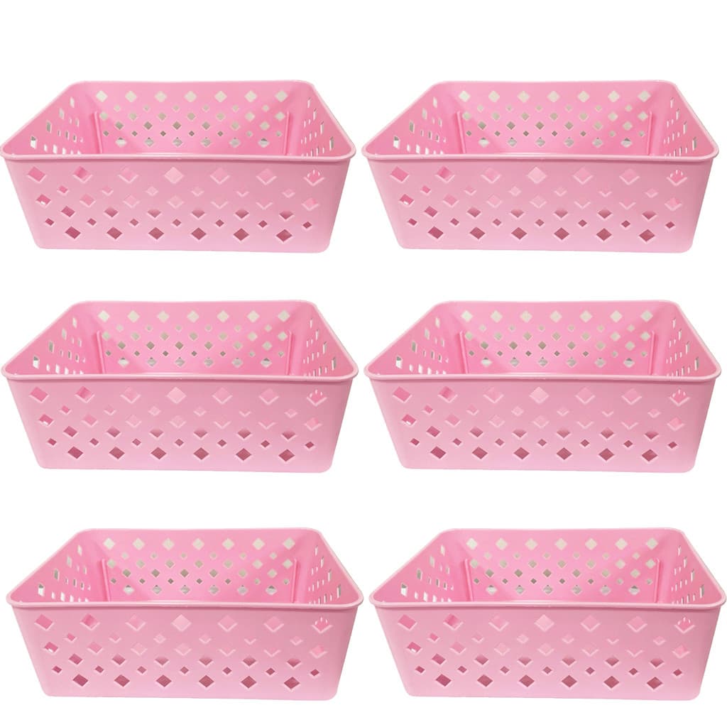 Kit 6 Cesto Multiuso Organizador Premium Rosa 123Organizei