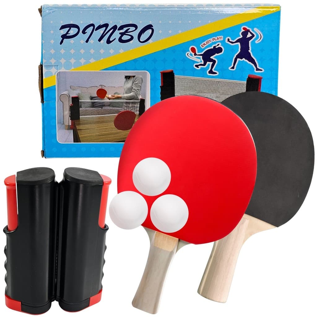 Kit Tênis De Mesa Ping Pong 2 Raquetes + 3 Bolinhas + Rede Retrátil - Pinbo
