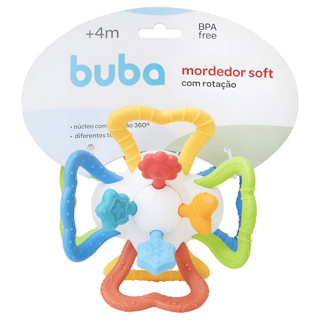 Brinquedo Infantil Mordedor Soft com Rotação Texturas Buba 100% Atóxico