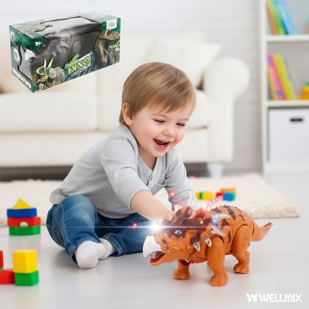 Brinquedo Dinossauro Som Luz Movimento Triceratops Trem Elétrico Trilho Infantil Interativo Jurassic