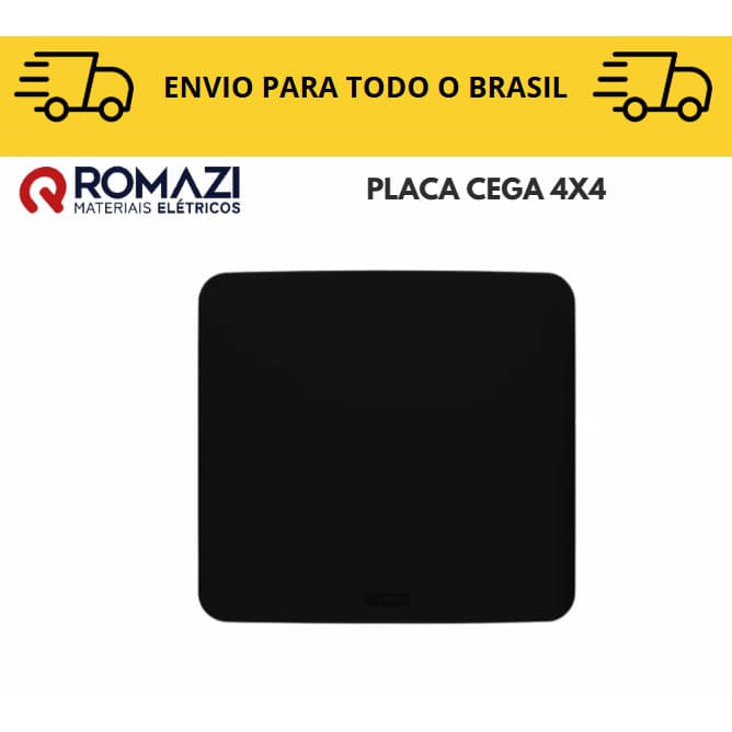Placa Cega 4x4 linha canoa black romazi / 10A / 20A / Paralelo / Tomada Preta