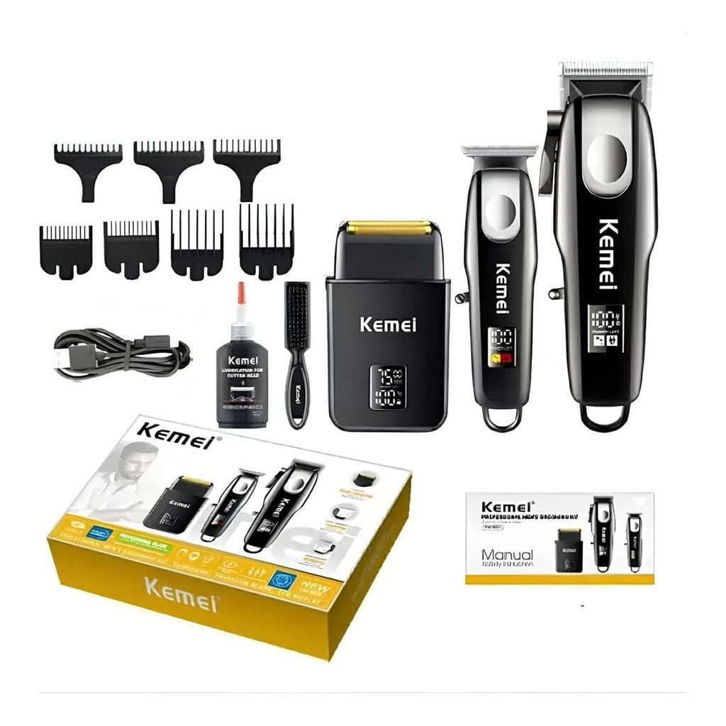 Kit Barbeiro Kemei Profissional Maquina De Corte Profissional Maquina De Corte Profissional Acabamento Kemei Shaver