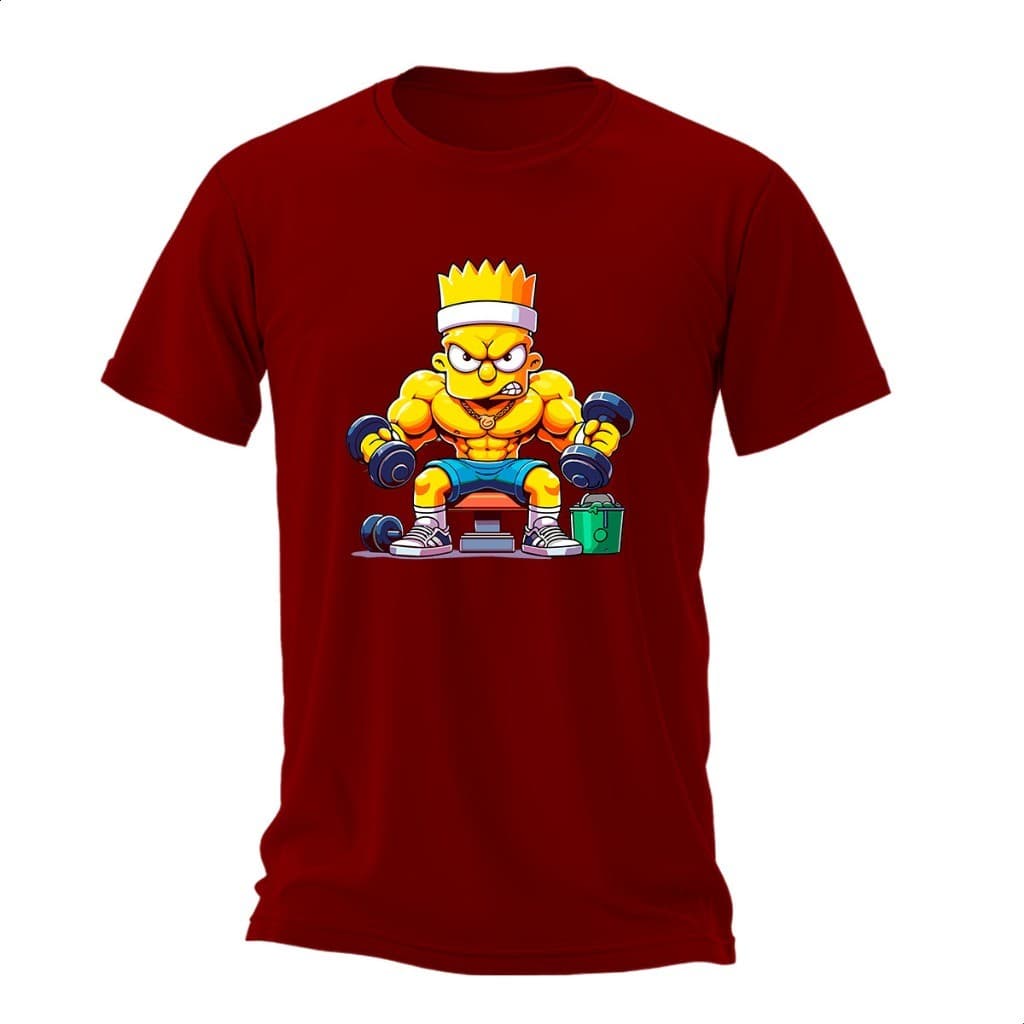 Camisa Estampada 100% Algodão Camiseta Casual Bart Maromba Bombado Amarelo Academia
