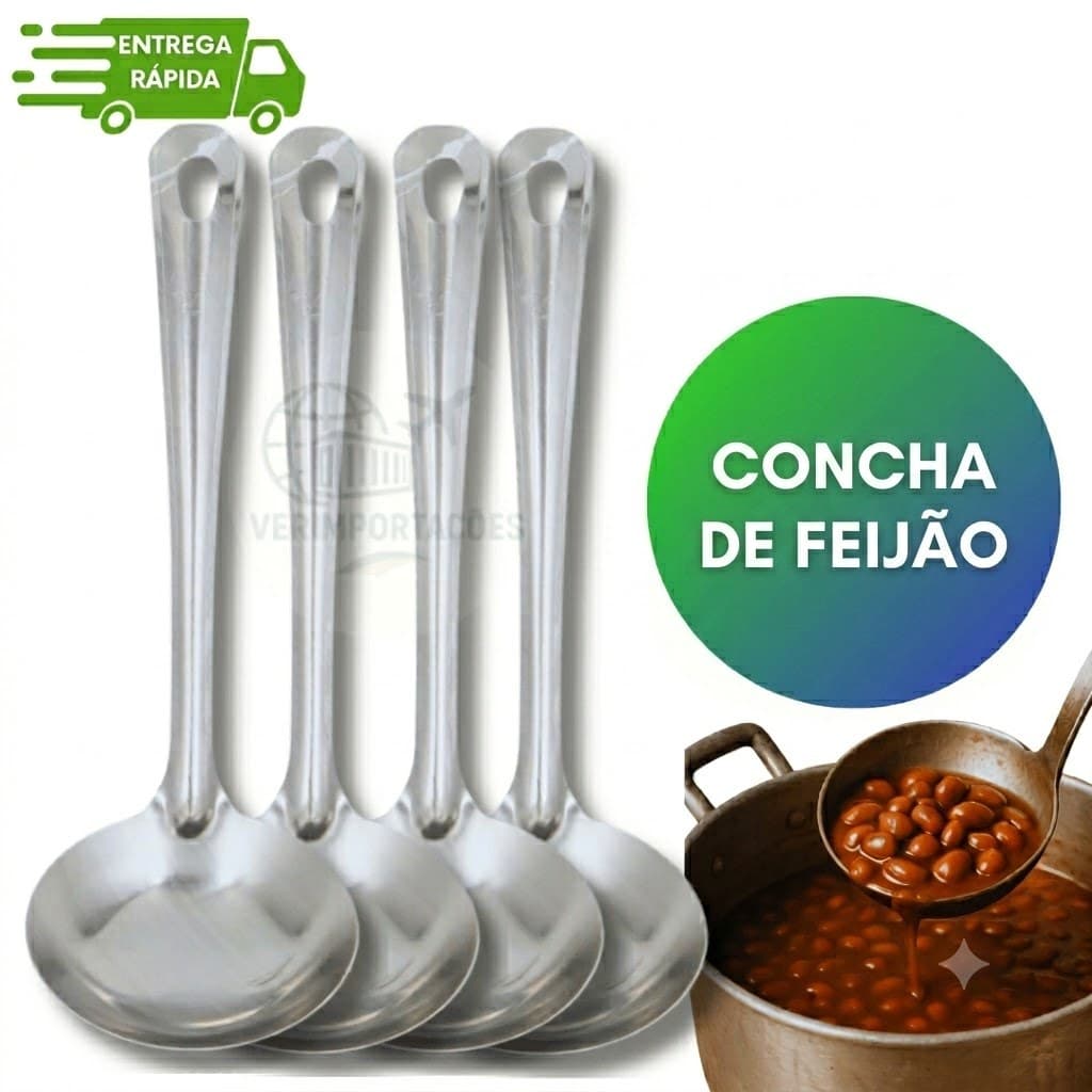 Concha de Feijão Carioca Aço Inox Grande Resistente para Servir Molho Sopa Casa Restaurante (Kits 03/02/01)