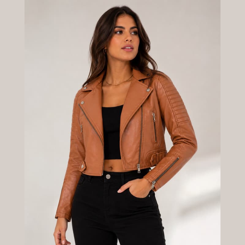 Jaqueta Feminina Biker Couro Sintético Forrada Premium