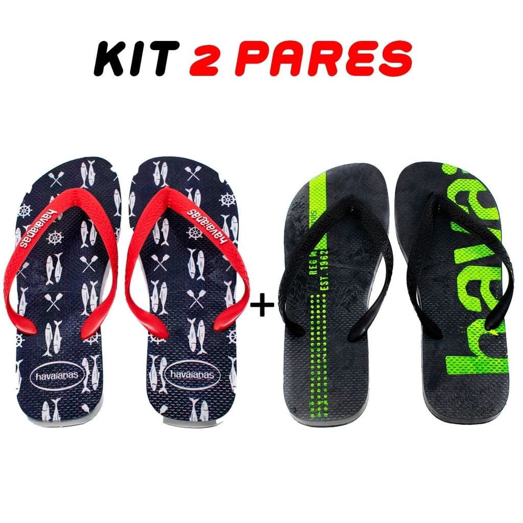 Kit 2 Chinelos Masculino 33 ao 44 Estampas Variadas