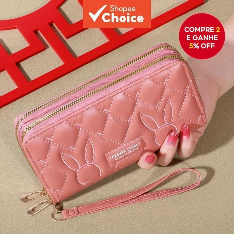 Carteira Clássica Com Zíper , Bolsa De Mão De Grande Capacidade 8 Compartimentos Para Cartões E Alça De Pulso , Organiza