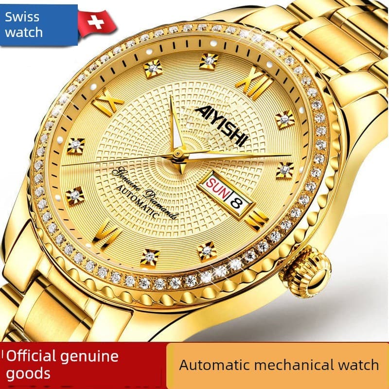 relogio feminino pequeno relogio feminino luxo Relógio de ouro suíço genuíno, mecânico automático para idosos de