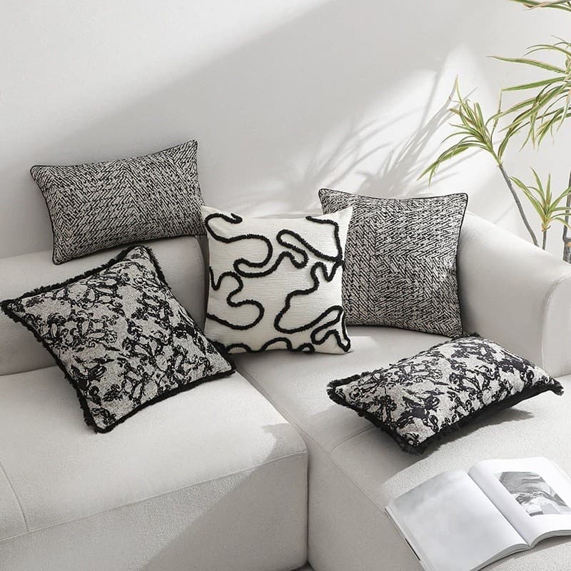 Novo francês Retro preto cauda de andorinha flor fronha estilo solitário contraste cor sala estar sofá almofada travesse
