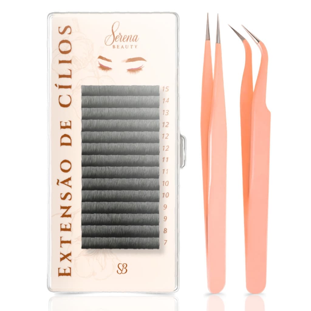 Kit Cílios Fio a Fio + Pinça Curva e Reta de Alta Precisão Extensão de Cílios