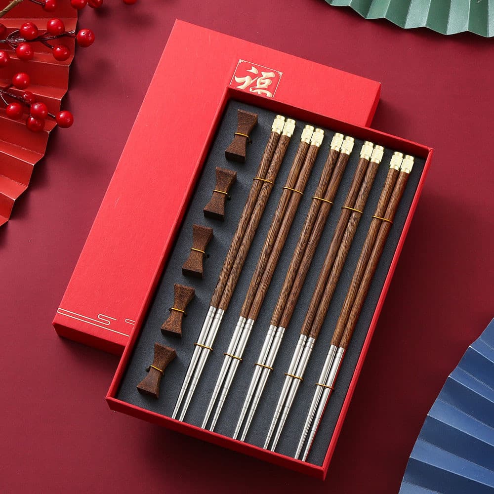 Conjunto de Pauzinhos de Madeira de Asa de Frango e Aço Inoxidável 304 para e Hotel, Presente para Reunião Anual, P