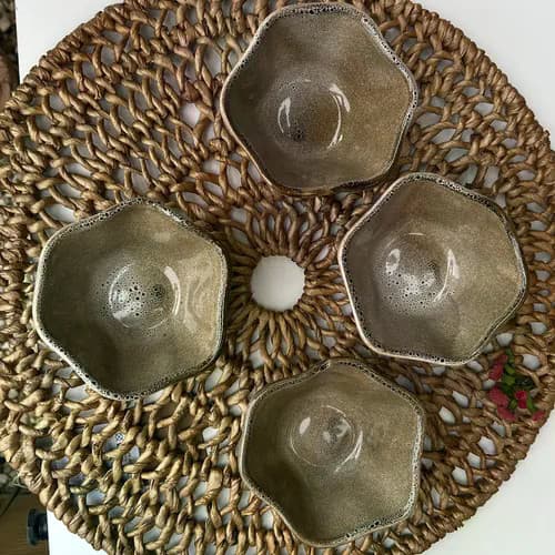 Kit Bowl Cumbuca 4pcs Cerâmica Orgânico Tendência Buffet Bege