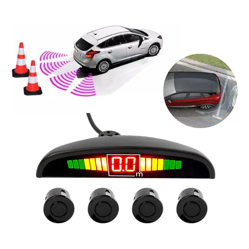 Sensor Estacionamento Ré 4 Sensores Display Preto Htech Se18