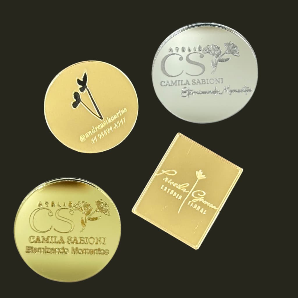 Tag Personalizada Logo Nome Acrílico Espelhado / Etiqueta Decorativa / Logo Decorativa /Aplique Redondo - 4CM
