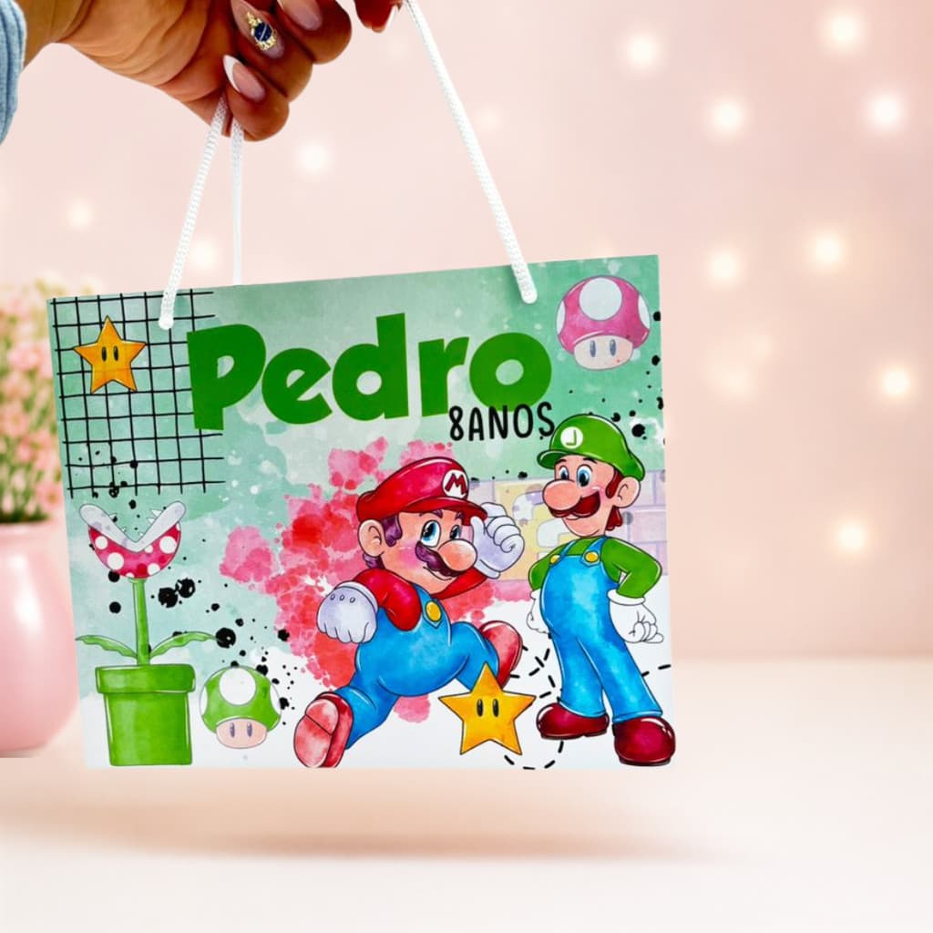 Sacolinha Personalizada Mario Bros Luigi com Nome | Lembrancinha Infantil para Festas  | PEGUE E MONTE