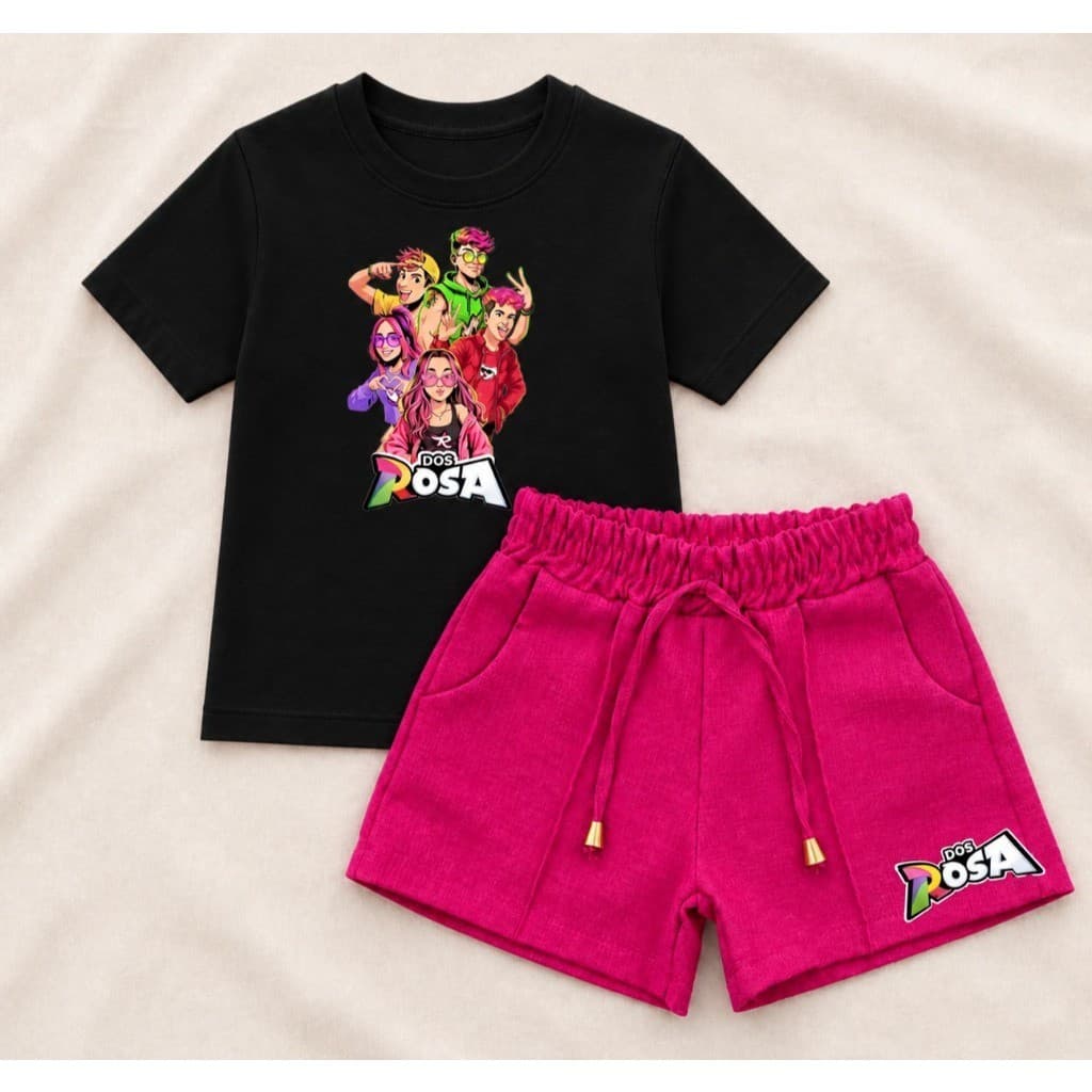kit conjunto camiseta + short linho grupo dos rosa look blogueirinha casual 2026 confortavel para meninas look verão