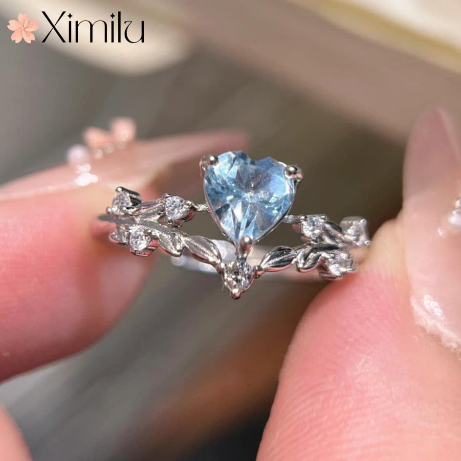 ❤ Requintado cinderela romântico azul amor coração anel feminino nicho Design moda elegante jóias de aniversário