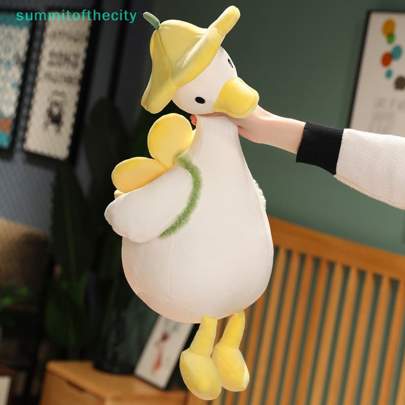 【 summitofthecity 】 Cute Chapéu De Flor Boneca De Pelúcia De Pato Recheada Brinquedo Grande Almofada De Ganso Branco Apa