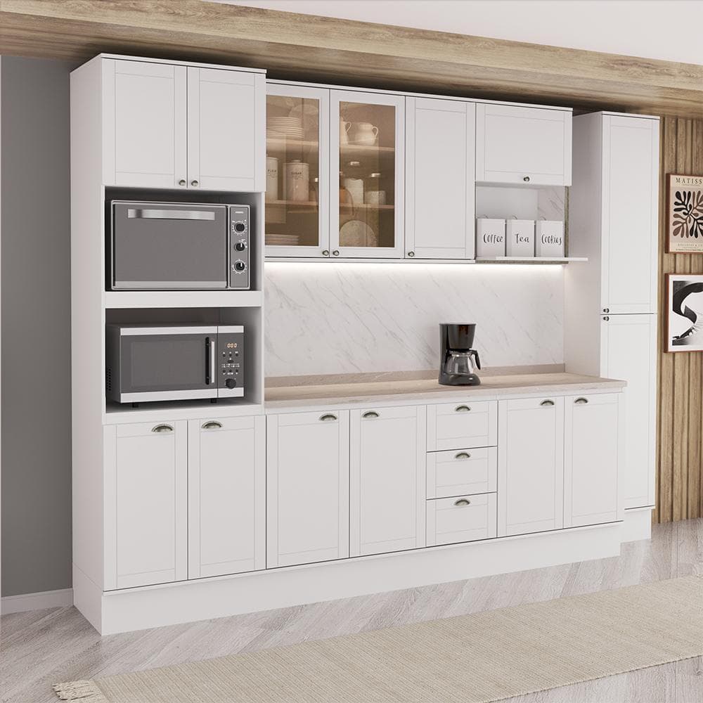 Armário de Cozinha Completa com Balcão Milla Pearl Carraro Branco
